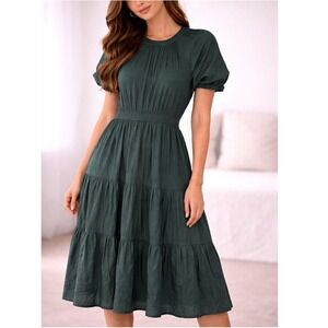 The Raconteur Short Story Women's Forest Green Tiered Midi Dress Size XLP NWT